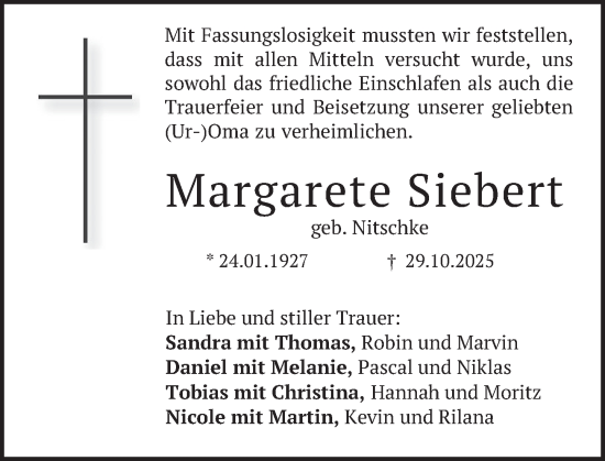 Traueranzeige von Margarete Siebert von Neue Deister-Zeitung