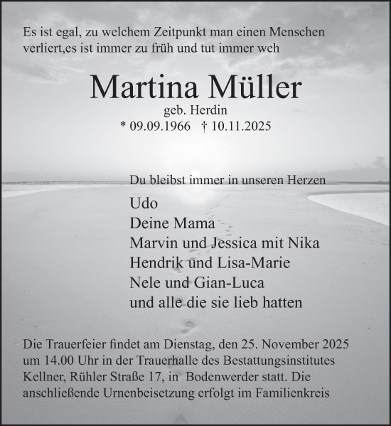 Traueranzeige von Martina Müller von Deister- und Weserzeitung