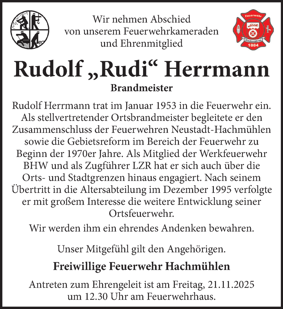  Traueranzeige für Rudolf Herrmann vom 15.11.2025 aus Neue Deister-Zeitung