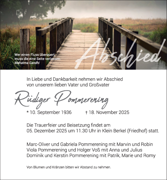Traueranzeige von Rüdiger Pommerening von Deister- und Weserzeitung