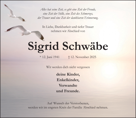 Traueranzeige von Sigrid Schwäbe von Neue Deister-Zeitung