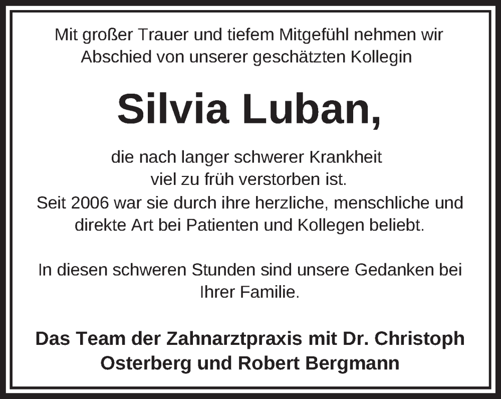  Traueranzeige für Silvia Luban vom 15.11.2025 aus Neue Deister-Zeitung