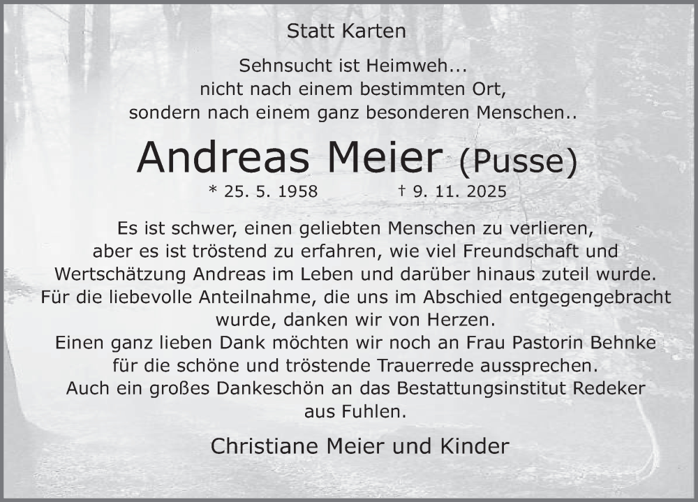  Traueranzeige für Andreas Meier vom 20.12.2025 aus Deister- und Weserzeitung