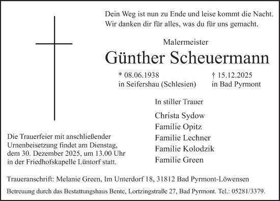 Traueranzeige von Günther Scheuermann von Deister- und Weserzeitung