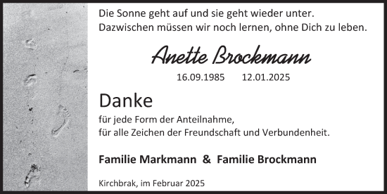 Traueranzeige von Anette Brockmann von Deister- und Weserzeitung