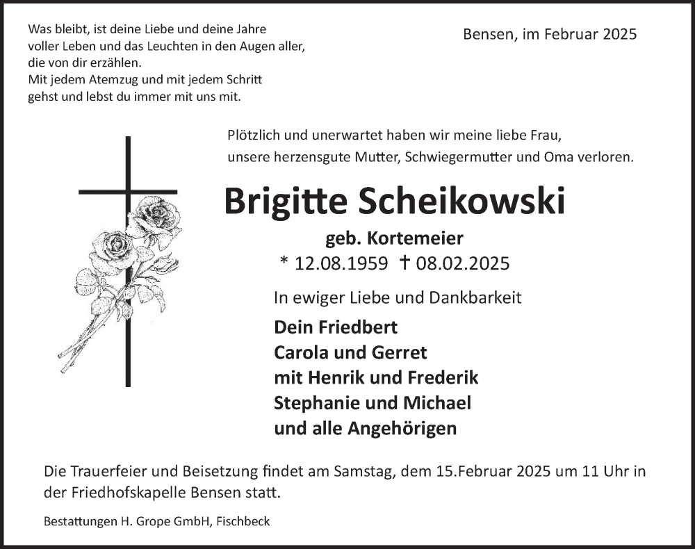  Traueranzeige für Brigitte Scheikowski vom 12.02.2025 aus Deister- und Weserzeitung