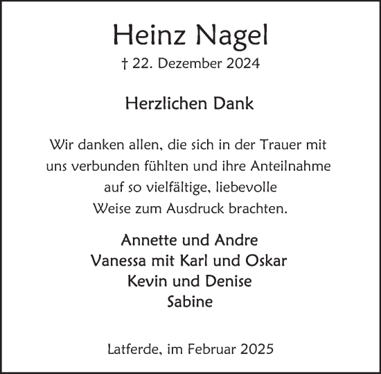 Traueranzeige von Heinz Nagel von Deister- und Weserzeitung
