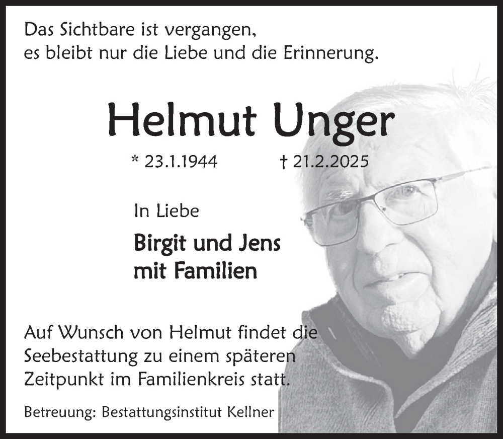  Traueranzeige für Helmut Unger vom 01.03.2025 aus Deister- und Weserzeitung