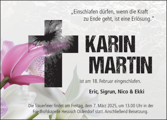 Traueranzeige von Karin Martin von Deister- und Weserzeitung