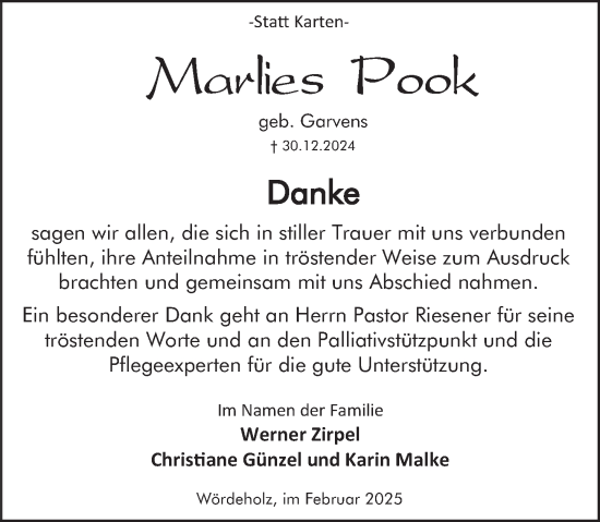 Traueranzeige von Marlies Pook von Deister- und Weserzeitung