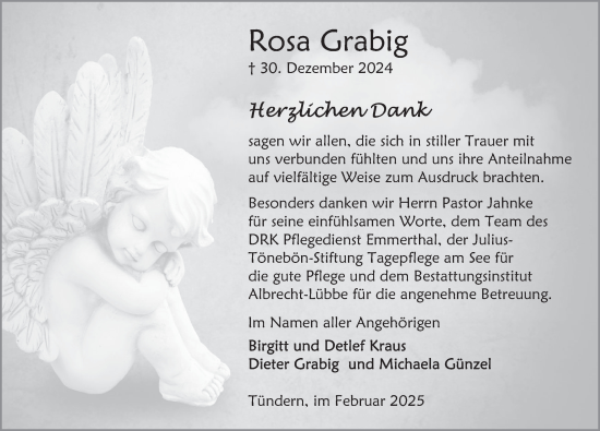 Traueranzeige von Rosa Grabig von Deister- und Weserzeitung