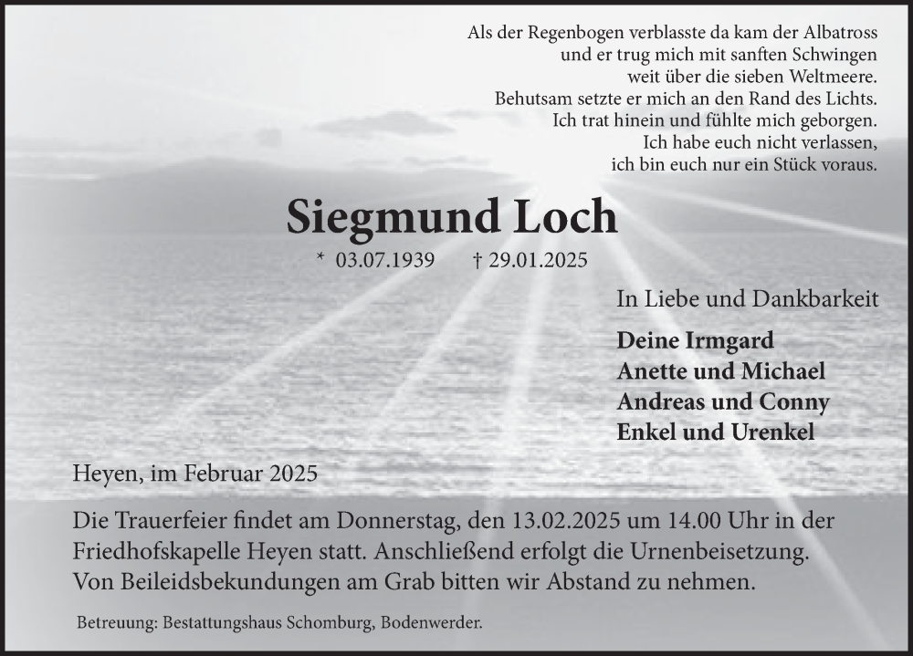  Traueranzeige für Siegmund Loch vom 08.02.2025 aus Deister- und Weserzeitung