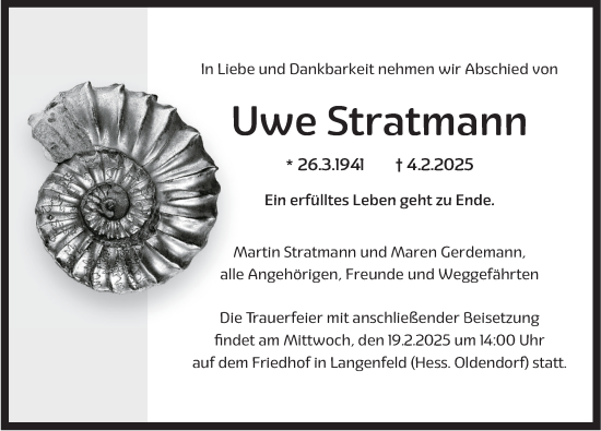 Traueranzeige von Uwe Stratmann von Deister- und Weserzeitung