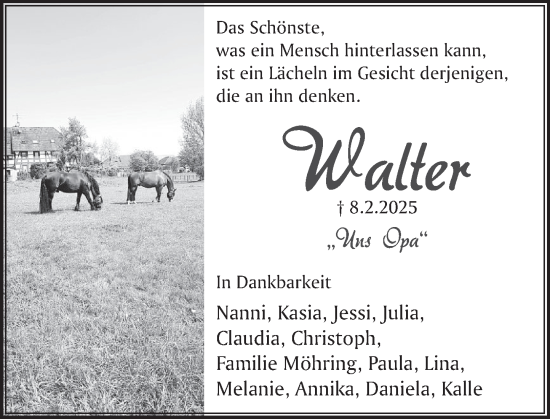 Traueranzeige von Walter  von Deister- und Weserzeitung
