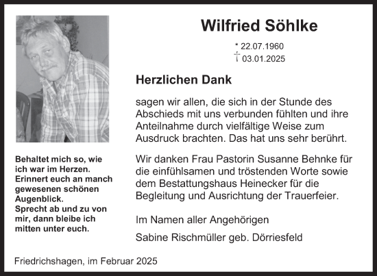 Traueranzeige von Wilfried Söhlke von Deister- und Weserzeitung