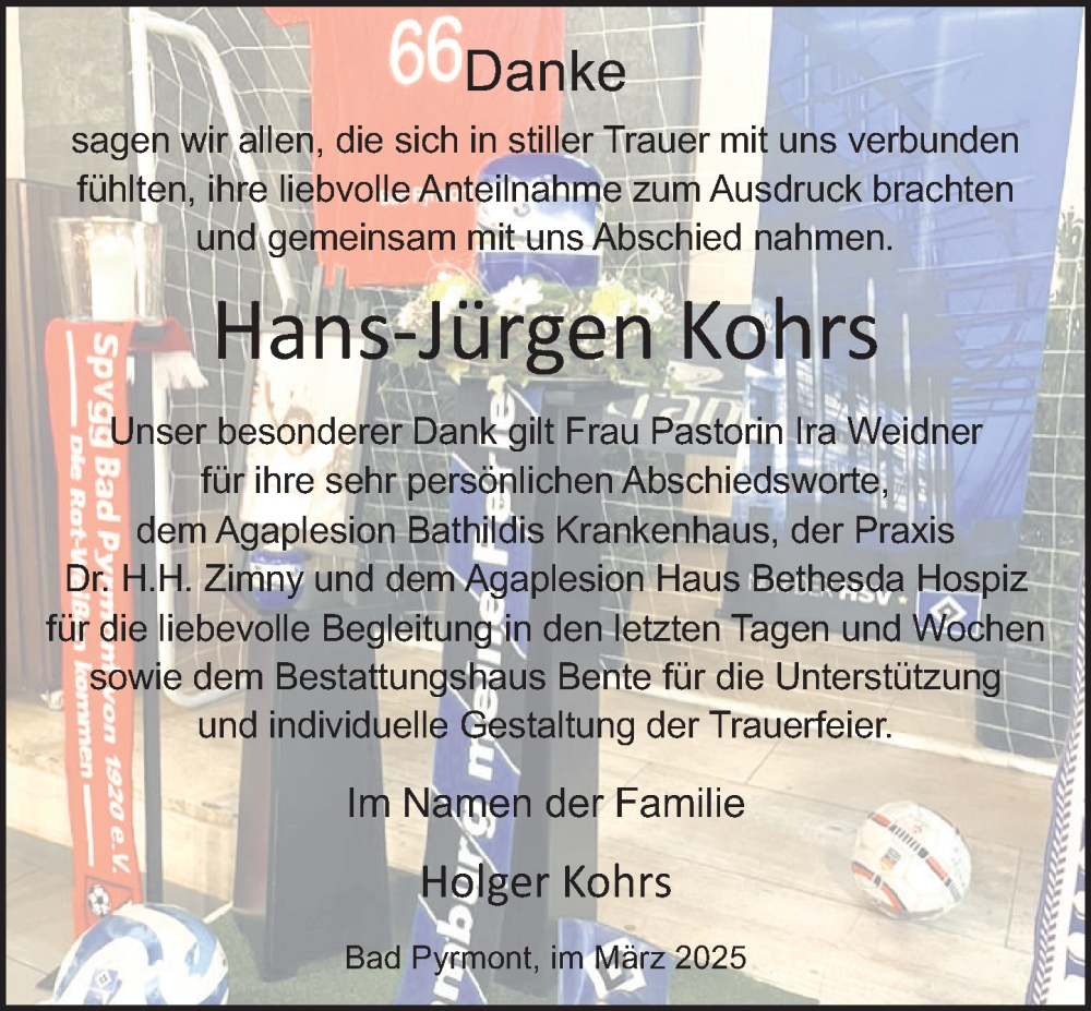  Traueranzeige für Hans-Jürgen Kohrs vom 15.03.2025 aus Deister- und Weserzeitung