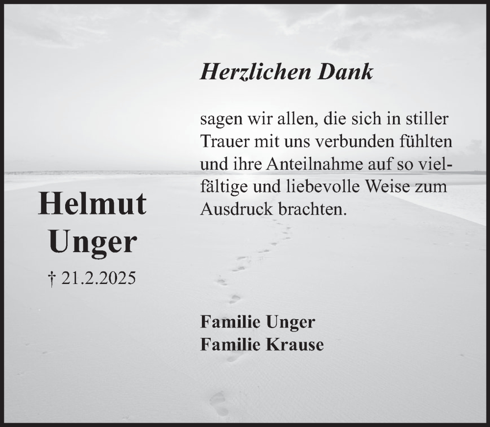  Traueranzeige für Helmut Unger vom 29.03.2025 aus Deister- und Weserzeitung