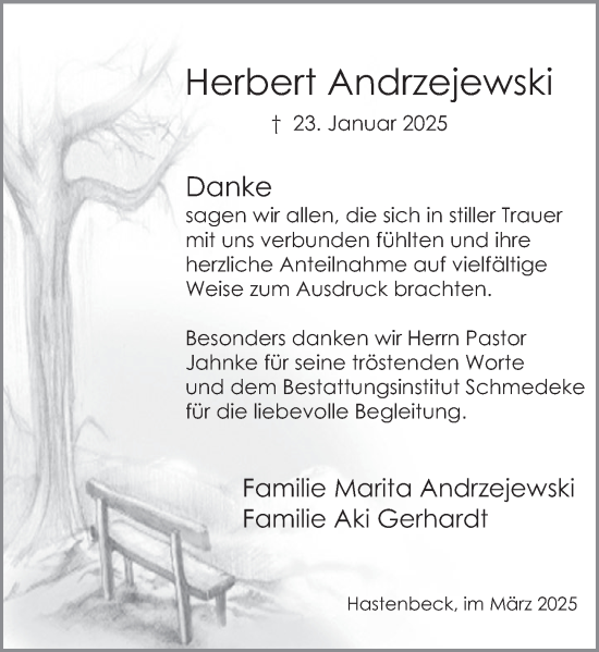 Traueranzeige von Herbert Andrzejewski von Deister- und Weserzeitung