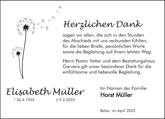 Traueranzeige von Elisabeth Müller von Deister- und Weserzeitung