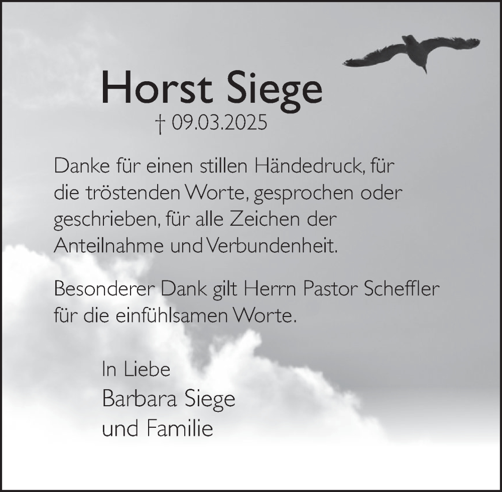  Traueranzeige für Horst Siege vom 12.04.2025 aus Deister- und Weserzeitung