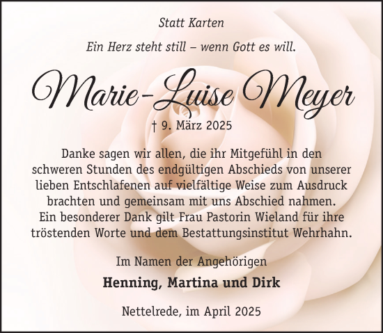 Traueranzeige von Marie-Luise Meyer von Neue Deister-Zeitung