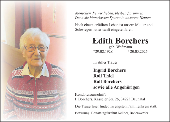 Traueranzeige von Edith Borchers von Deister- und Weserzeitung