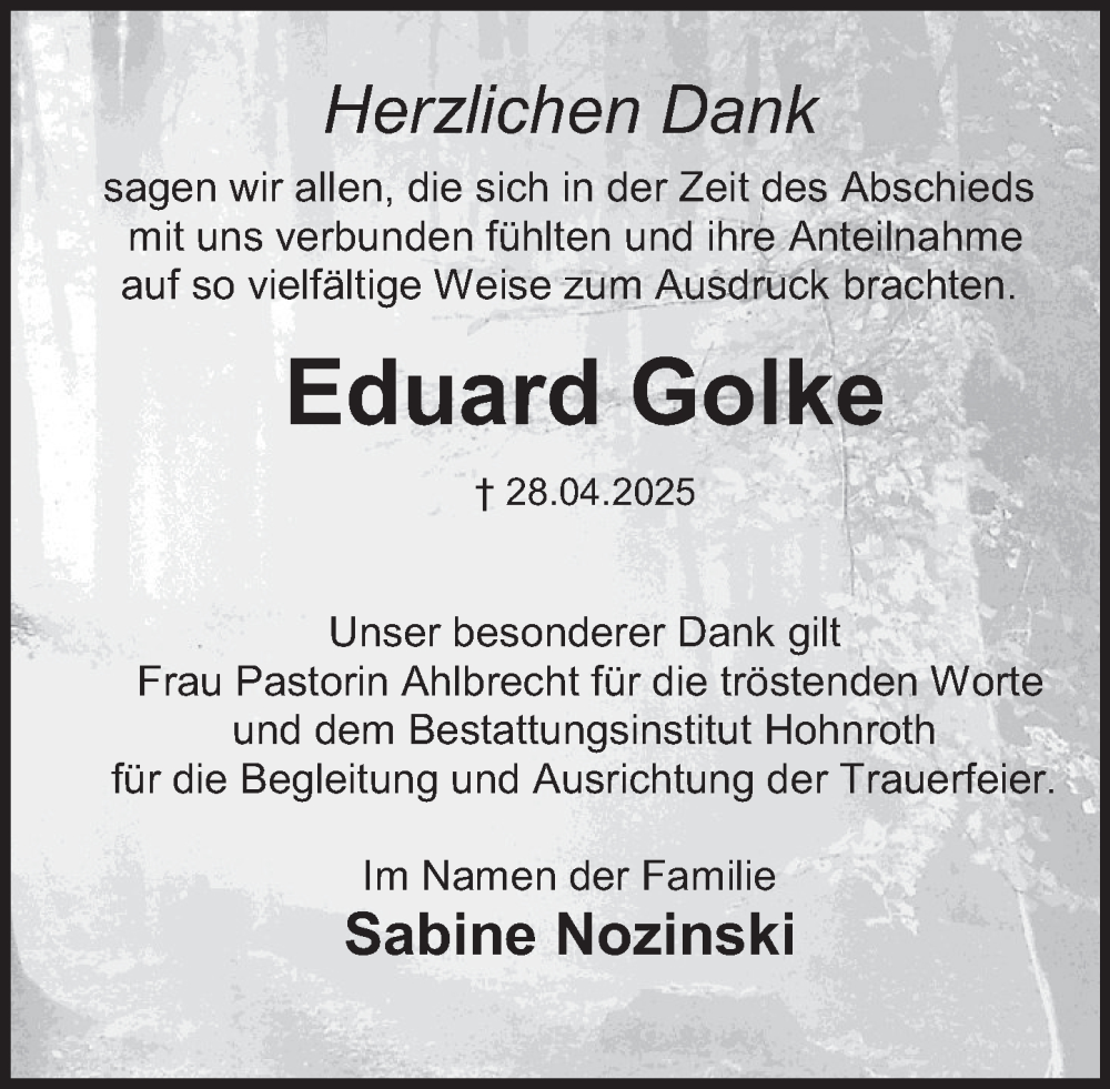  Traueranzeige für Eduard Golke vom 24.05.2025 aus Deister- und Weserzeitung