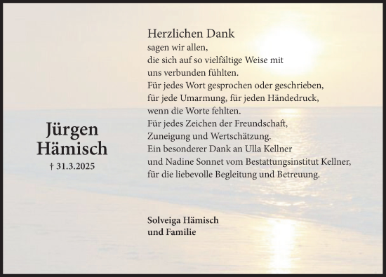 Traueranzeige von Jürgen Hämisch von Deister- und Weserzeitung