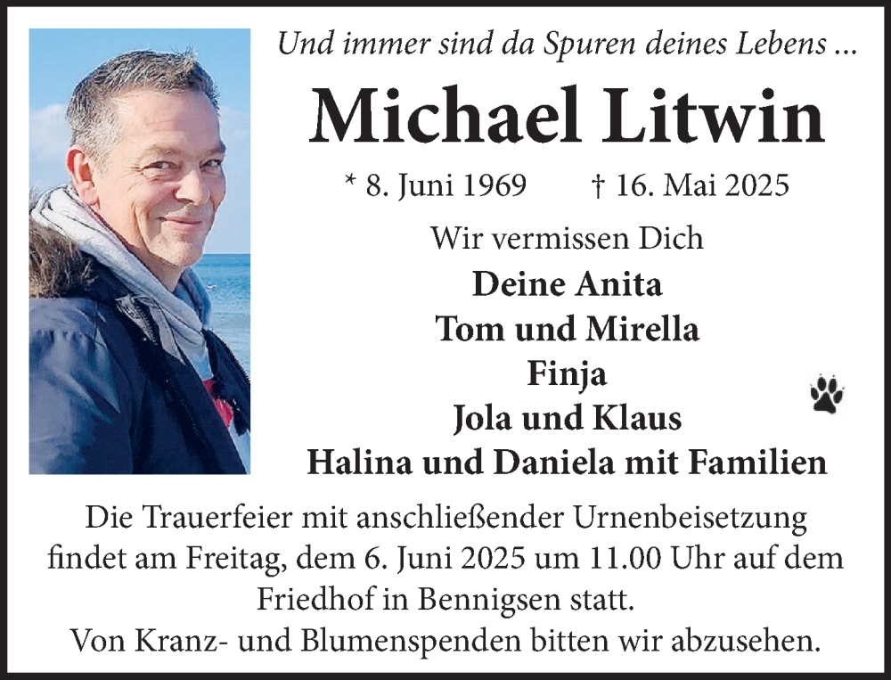 Traueranzeige für Michael Litwin vom 31.05.2025 aus Neue Deister-Zeitung