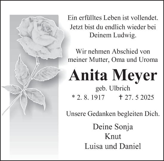 Traueranzeige von Anita Meyer von Deister- und Weserzeitung