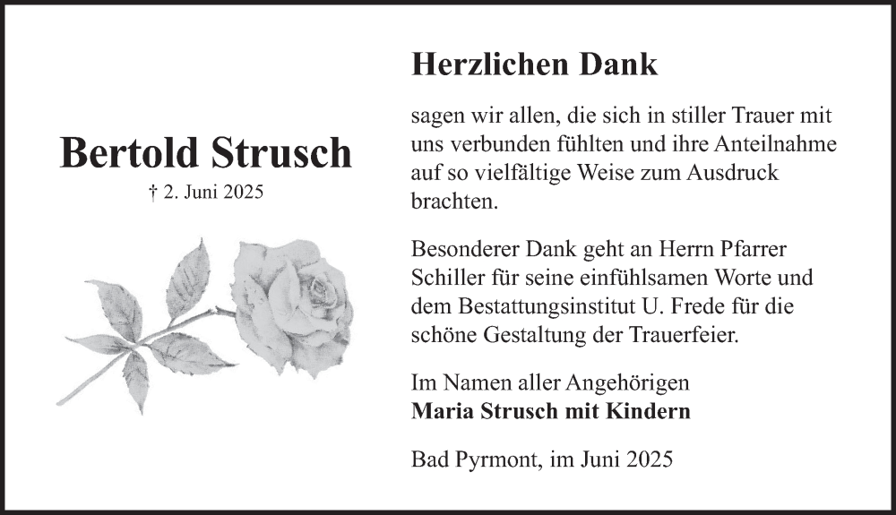  Traueranzeige für Bertold Strusch vom 28.06.2025 aus Deister- und Weserzeitung
