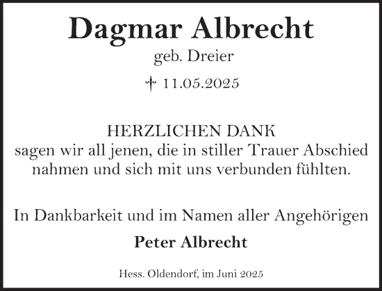 Traueranzeige von Dagmar Albrecht von Deister- und Weserzeitung