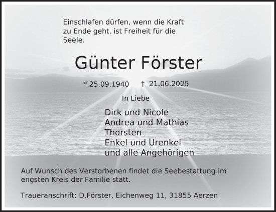 Traueranzeige von Günter Förster von Deister- und Weserzeitung