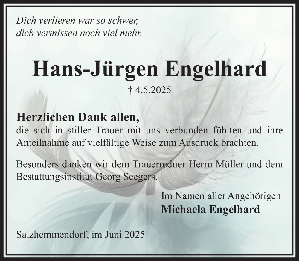  Traueranzeige für Hans-Jürgen Engelhard vom 21.06.2025 aus Deister- und Weserzeitung