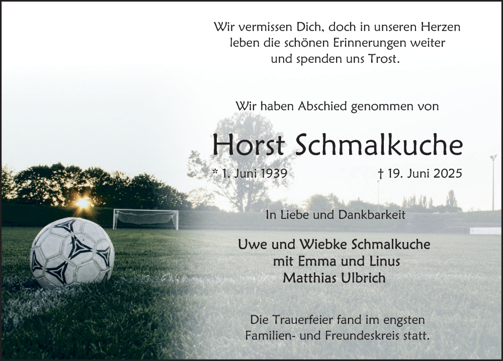  Traueranzeige für Horst Schmalkuche vom 28.06.2025 aus Deister- und Weserzeitung