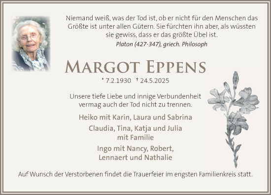Traueranzeige von Margot Eppens von Neue Deister-Zeitung