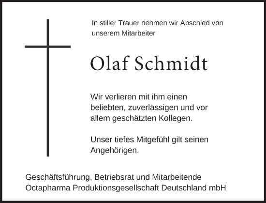 Traueranzeige von Olaf Schmidt von Deister- und Weserzeitung