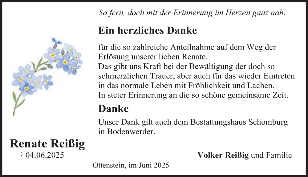  Traueranzeige für Renate Reißig vom 28.06.2025 aus Deister- und Weserzeitung