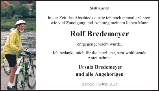 Traueranzeige von Rolf Bredemeyer von Deister- und Weserzeitung