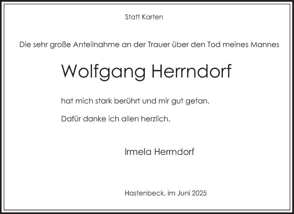  Traueranzeige für Wolfgang Herrndorf vom 21.06.2025 aus Deister- und Weserzeitung