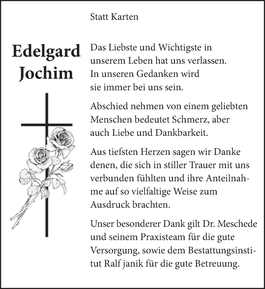 Traueranzeige für Edelgard Jochim vom 30.07.2025 aus Neue Deister-Zeitung