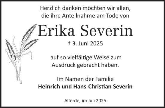 Traueranzeige von Erika Severin von Neue Deister-Zeitung