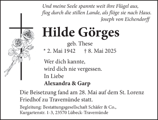 Traueranzeige von Hilde Görges von Neue Deister-Zeitung