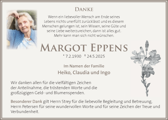 Traueranzeige von Margot Eppens von Neue Deister-Zeitung