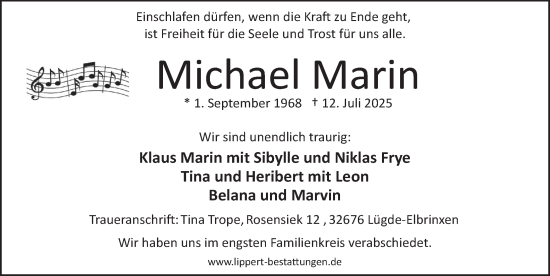Traueranzeige von Michael Marin von Deister- und Weserzeitung