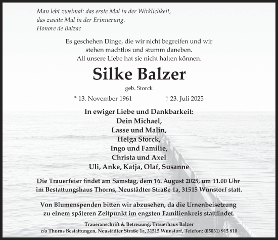 Traueranzeige von Silke Balzer von Neue Deister-Zeitung
