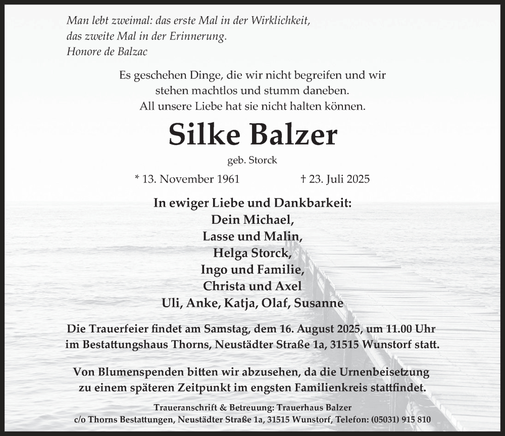  Traueranzeige für Silke Balzer vom 02.08.2025 aus Neue Deister-Zeitung