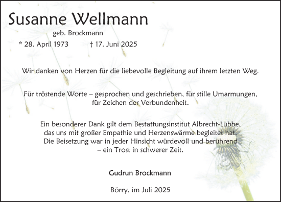 Traueranzeige von Susanne Wellmann von Deister- und Weserzeitung