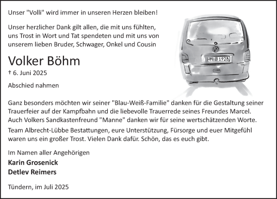 Traueranzeige von Volker Böhm von Deister- und Weserzeitung