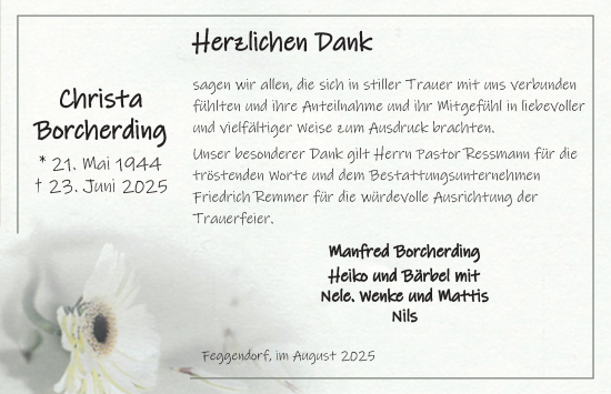 Traueranzeige von Christa Borcherding von Neue Deister-Zeitung